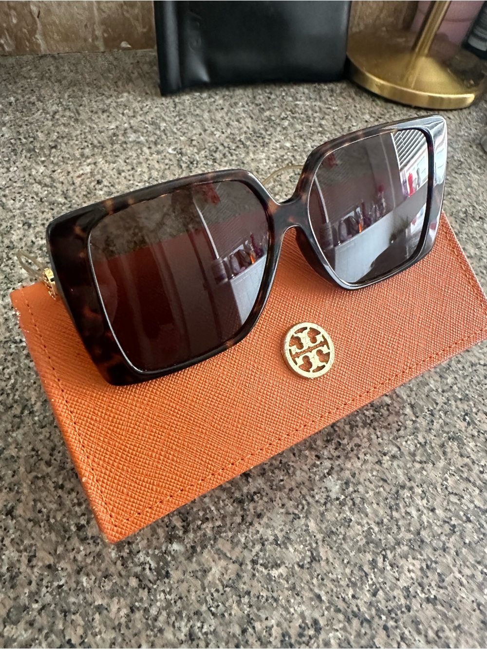 Tory Burch Oversized Tortoiseshell Sunglasses with Brown Lenses